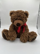 Rare Aurora World Sitting Brown Teddy Bear With Red Bow Plush Stuffed Animal Toy