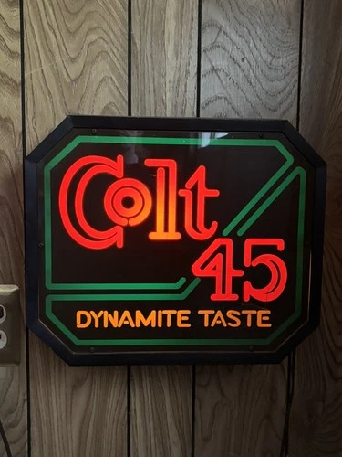 Vintage COLT 45 Lighted Neon Sign  Liquor Dynamite Taste Bar 1985 Tested 14x16