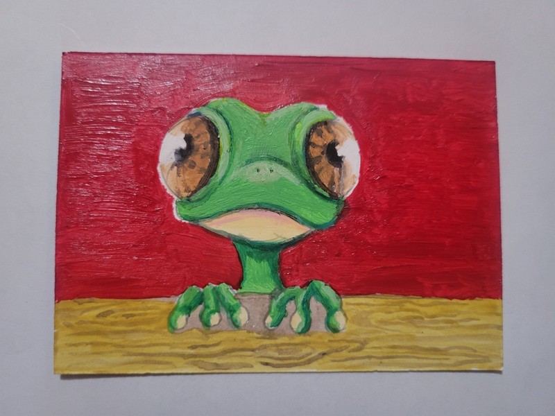 "Peekaboo Lizard" aceo original paintingby artist Cassandra Barnhart