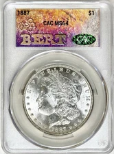 1887 MORGAN SILVER DOLLAR CACG MS64 BRIGHT WHITE COIN
