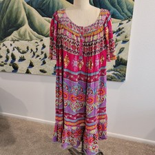 Vintage Saybury House Midi Dress Nightgown Women XL/1X Boho Hippie Indian Print