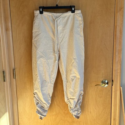 Free People Beige Linen Blend Cargo Jogger Pants Ruched Cuff Drawstring Waist XS
