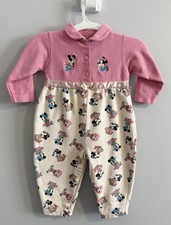 Vintage BABY MICKEY CO Romper Girl 12-18 Mo Minnie Mouse Pink Multi 90s Disney