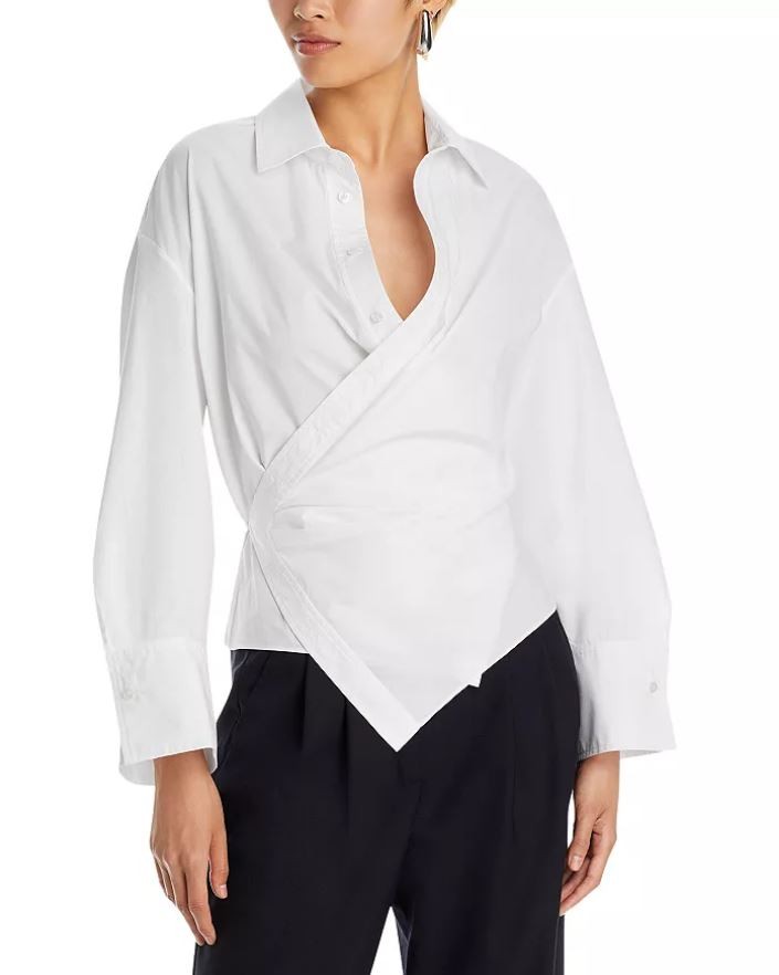 A.L.C. Women's White Collared Side Wrap Madison Button-Up