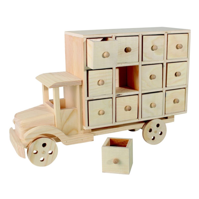 Calendrier de l'Avent camion en bois durable pour éviter le plastique à Noël