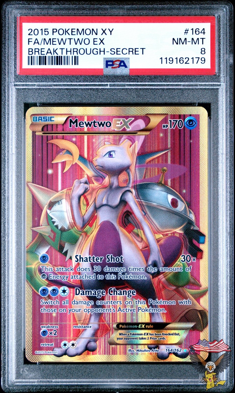 Mewtwo EX 164/162 Secret Breakthrough Pokemon PSA 8