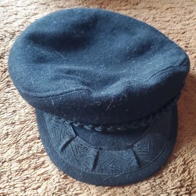 Vtg Aegean Authentic Greek Fisherman Yachting Wool Fiddler Sailor Cap Black Hat