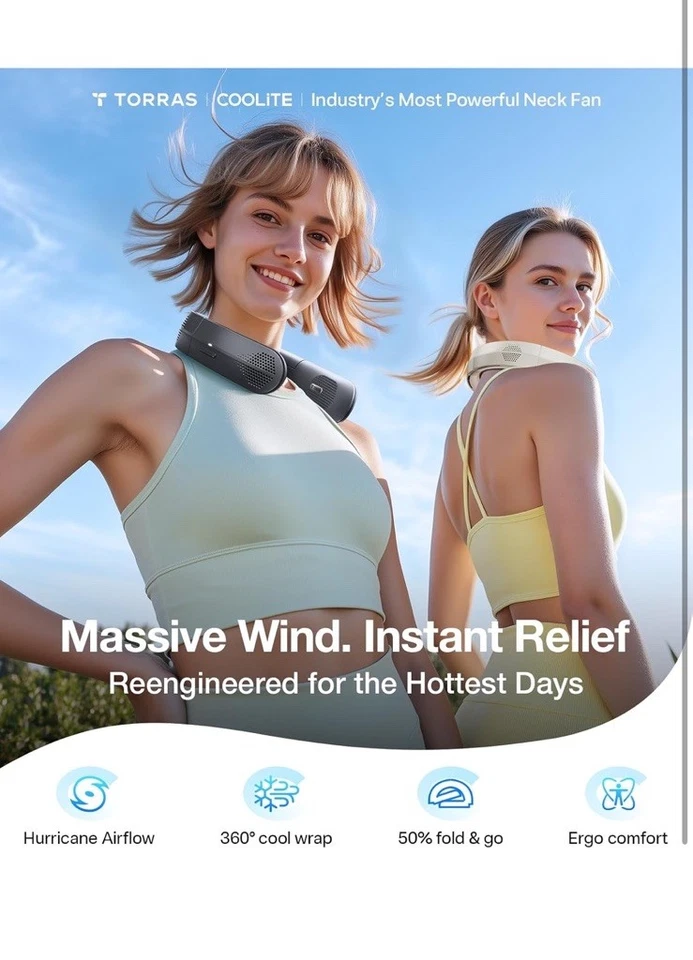 TORRAS COOLiTE Neck Fan, Industry’s Strongest Wind Power, Portable Neck Fan - image 2 of 4