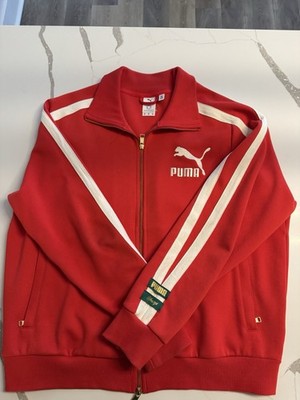 PUMA Rhuigi Red White Striped Full Zip Collared Knit Sweatshirt XL Regular
