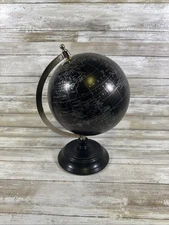 Black and Silver Decorative World Globe 13" Wood Base – Modern Desktop Accent