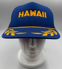 VTG Hawaii Snapback Trucker Hat Gold Leaf  Rope Embroidered 80's Blue