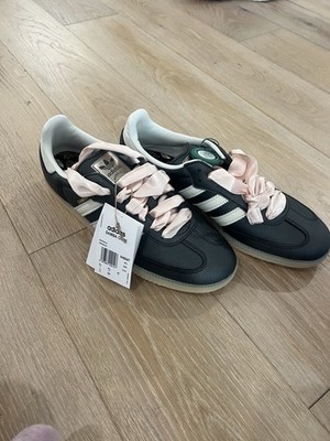 Women s Adidas Samba Brand New Gray Pink Ribbon Lace Size 11 Limited Edition