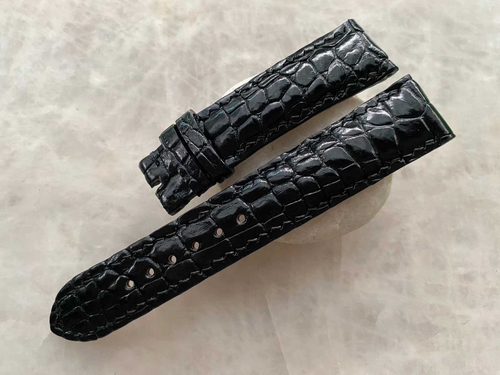 20mm/18mm Black Alligator Crocodile Print Leather Watch Strap Band