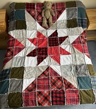 Handmade Premium Reversible Flannel Rag Quilt Starry Amish Design 59.5 x73