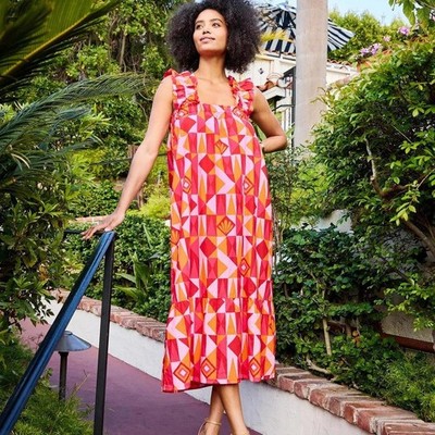 PRINTFRESH SERENITY DRESS IN UNDERWATER MOSAIC - PINK CRUSH COTTON MAXI DRESS