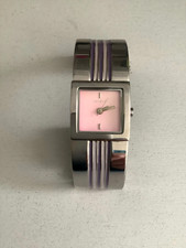 spirt,ladies pink face cuff watch, silver bracelet [new battery fitted 12/07/25]