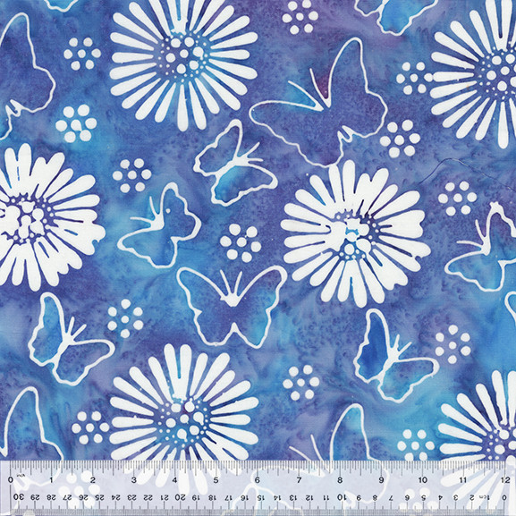Anthology Batik Fabric | Dazzle Flower & Butterfly Celestial Blue Purple YARD