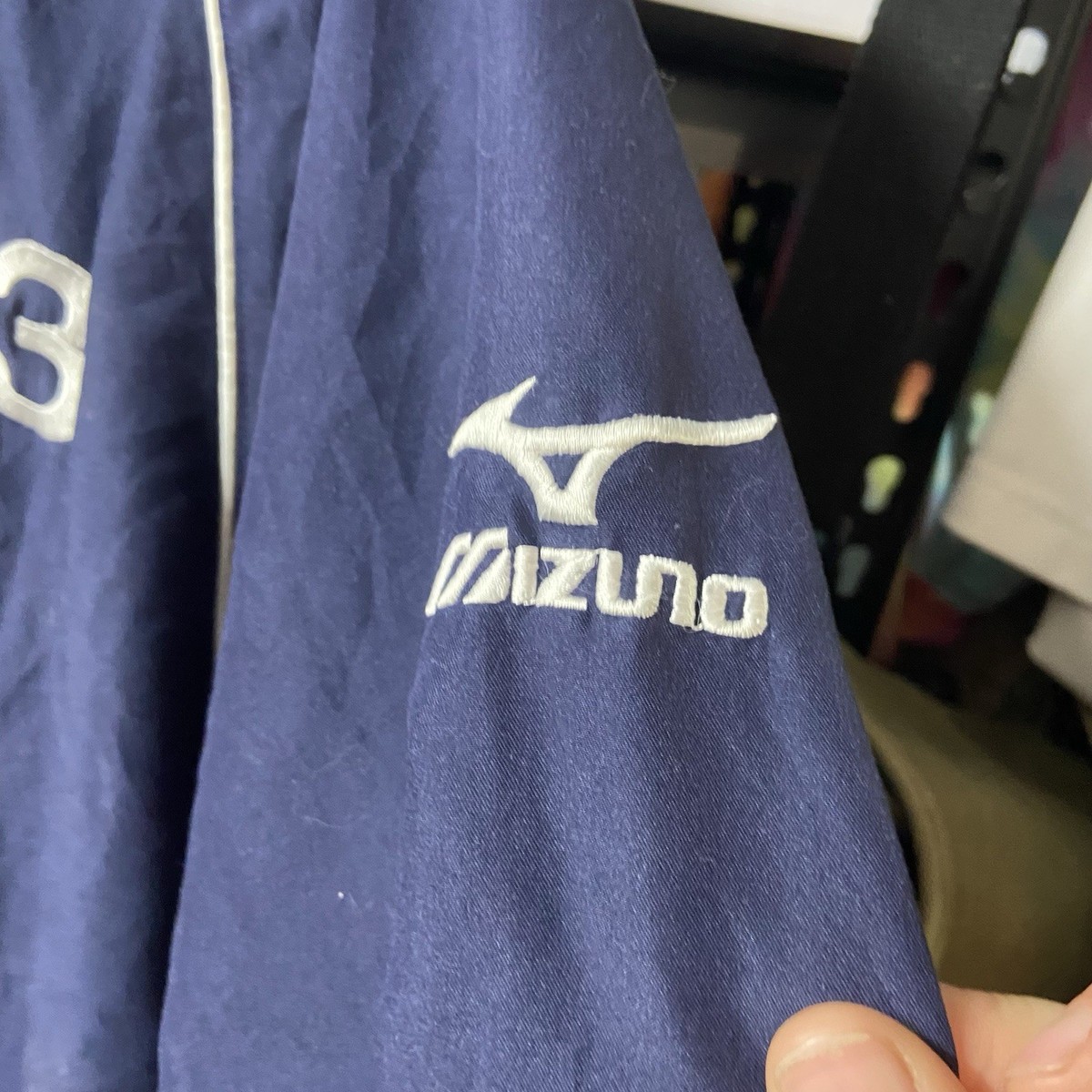 Mizuno Men's XL Navy White Quarter-Zip Windbreaker #33 Long Sleeve