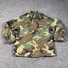 VTG 90s Army Cold Weather Field Coat Mens Small Hooded Woodland Camo Heavy M65
