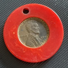 Red Bakelite Encased 1941 Lincoln Wheat Cent Rare