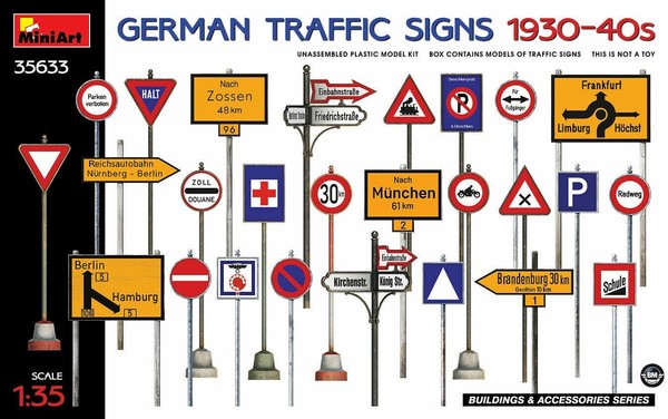 Miniart German Traffic Signs 1930-40S Verkehrszeichen 1:35 Bausatz Kit 35633-image