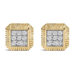 Authentic 10K Yellow Gold Plated .925 Silver 1/6 Cttw Diamond Textured Halo Stud Earrings
