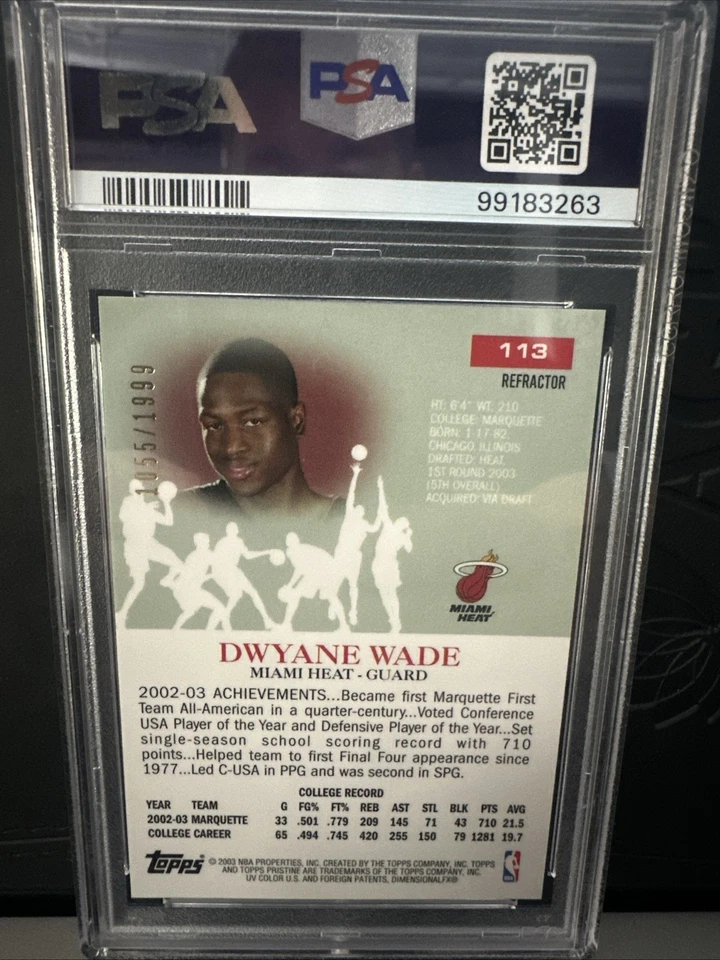 Topps Pristine Refractor #113 2003 Dwyane Wade Rookie RC 1055/1999 PSA 10 Foto 3 de 4