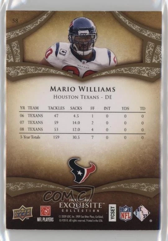 2009 Upper Deck Exquisite Collection /80 Mario Williams #58 - Image 2 of 2