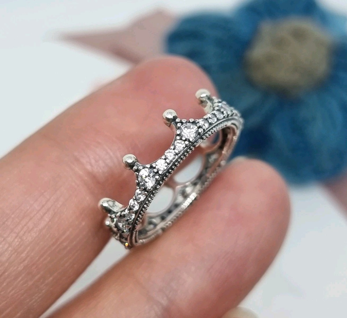 NEW Genuine Pandora Silver Clear Sparkling Crown Ring Size 52