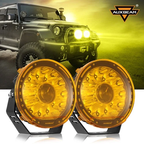 2X AUXBEAM 9" INCH 360-PRO OFFROAD LED DRIVING LIGHTS +AMBER COVER FOR JEEP SUV - product listing photo