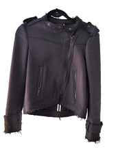 ZARA Basic Black Cropped Jacket Size S Edgy Raw Trim Zip Front