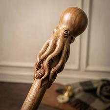 Artisan Handcrafted Octopus Walking Stick, Unique Wooden Carved Staff Cane