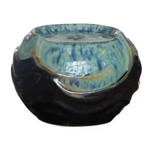 Ceramic Tabletop Cascading Fountain Electric Blue Glaze 7x10 Bubbling Indoor Out