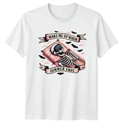 Wake Me Up When Summer Ends Skelett lustiges Halloween T-Shirt
