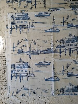 The Cove Indigo Cove Map Parchment Sea Cotton Quilting Fabric Michael Miller BHY