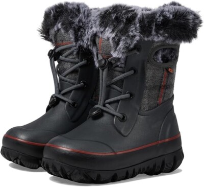 BOGS Unisex-Child Arcata II Warm Winter Snow Boots Gray Cozy Plaid Size 3