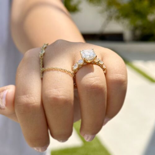 Cushion Cut Moissanite Engagement Ring 14k Solid Yellow Gold Bridal Ring 7.50ctw - Picture 11 of 13