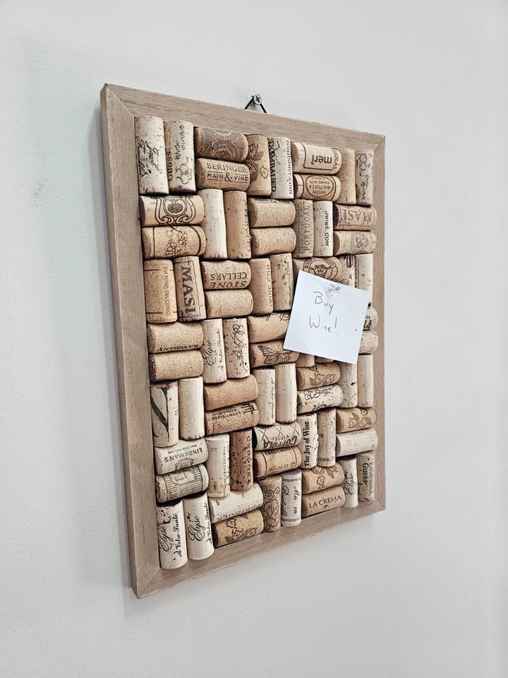Framed Wine Cork Board Pinboard - Pushpin Wine Corkboard - Basket Weave Upcycled - Image 3 of 4