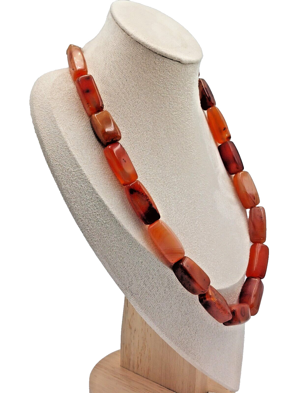 Vtg. Statement Bold Rectangular Bead Natural Carn… - image 2