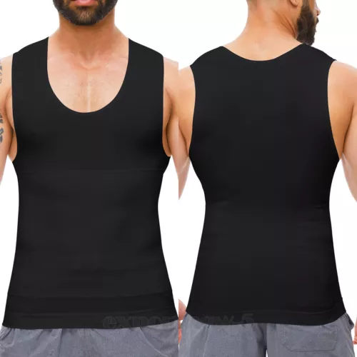 Hombres Camisa de Compresión Control Abdomen Chaleco Apretado Adelgazante Cuerpo Modelador Entrenamiento Grasa - Imagen 16 de 21