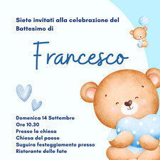 Invito Digitale Orsetto Battesimo bambino  Personalizzabile/File digitale