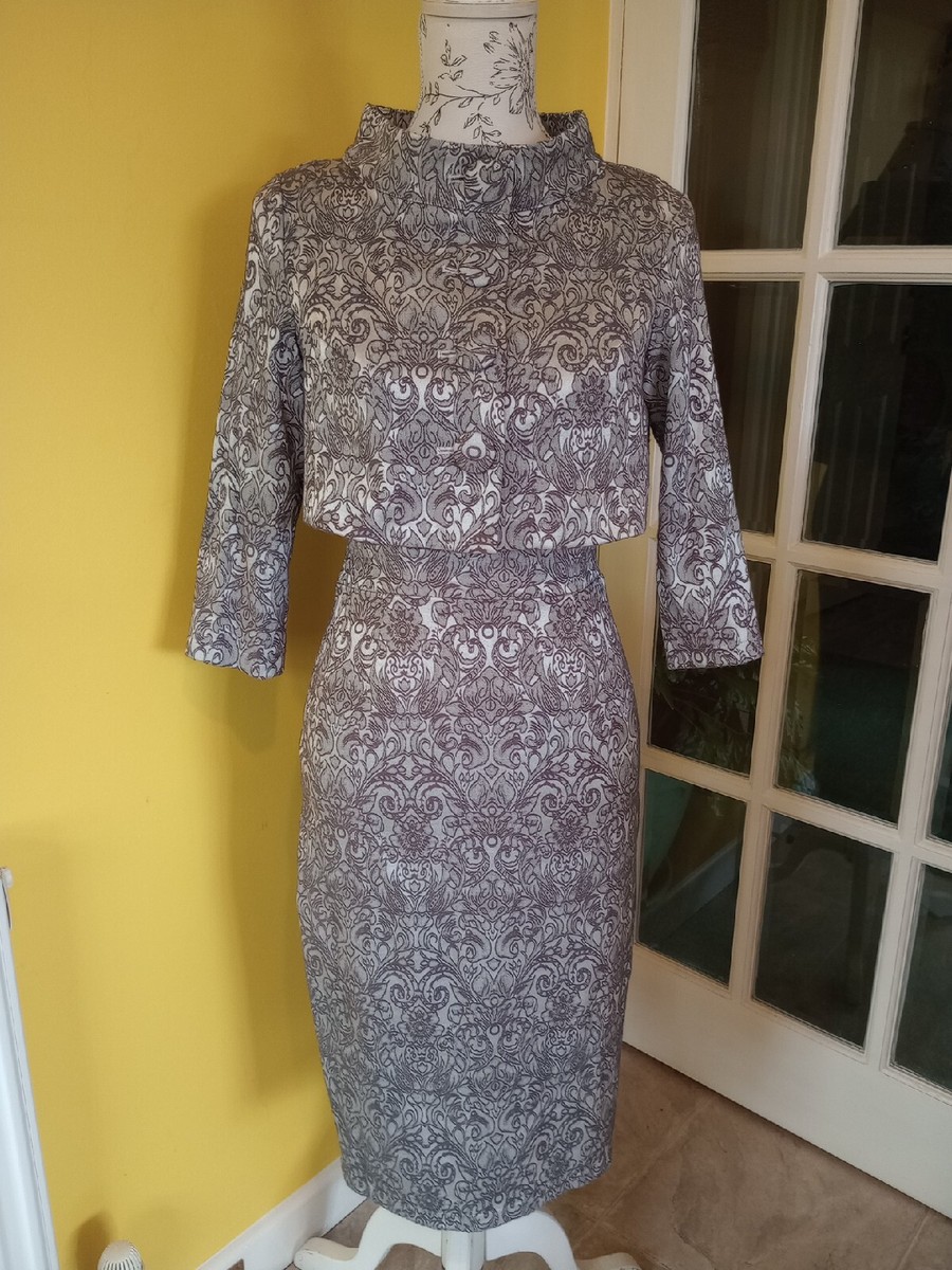 Lindy Bop Maybelle Silver Twin Set Pencil Dress Jacket UK Size