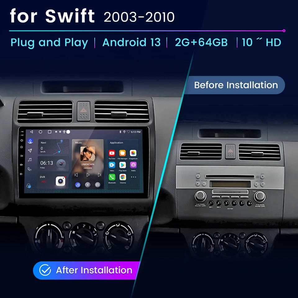 2+64G Carplay Android 14 Car Stereo Radio GPS Navi WIFI For Suzuki Swift 2003-10 Foto 2 de 4