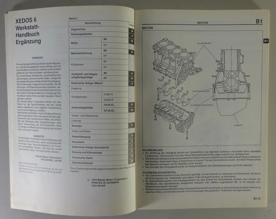 Manual de Taller Complemento Mazda Xedos 6 con Motor B6 Stand 04/1994 - Imagen 2 de 4