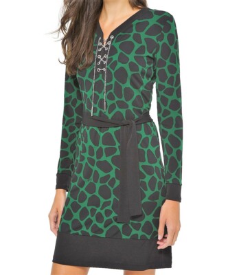 NWT $140 MICHAEL Michael Kors Animal Print Chain Lace Up Border Dress Moss 