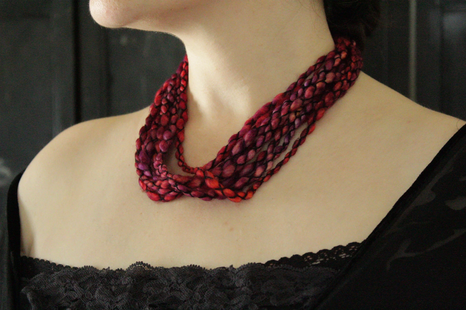 Soft Winter Scarf Fiber Arts Textile Bib Necklace Handmade Warm Merino Wool Wrap