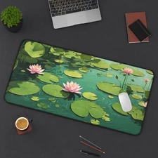 Green Lily Pads Desk Mat, Aesthetic XL Mouse Pad Computer Gaming Desk Mat