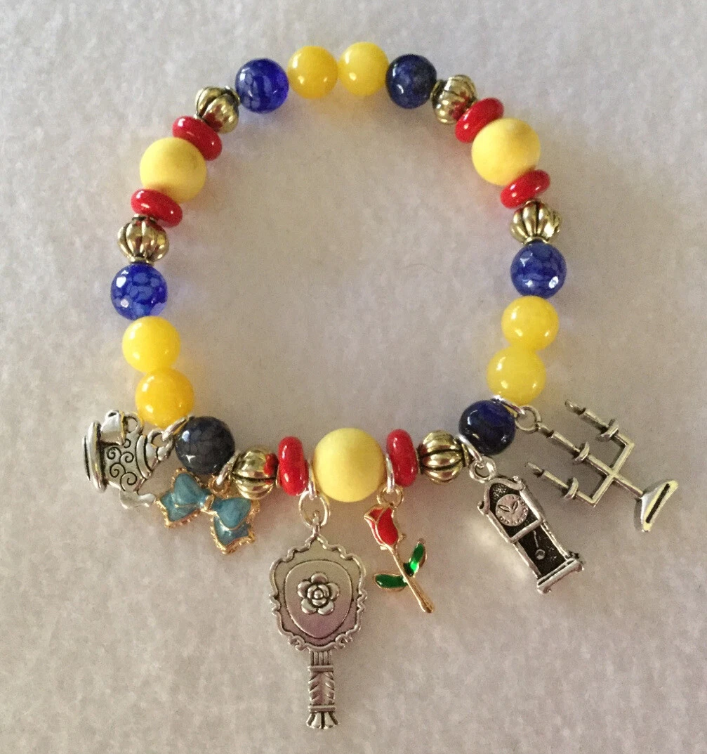 Beauty & The Beast Disney Princess Beaded Gemstone Charm Bracelet