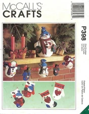 McCall's P398 Snowmen & Mittens Centerpiece, Stocking, Garland UNCUT 9444