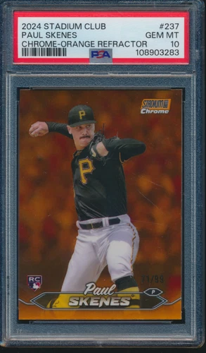 PSA 10 PAUL SKENES 2024 TOPPS STADIUM CLUB CHROME ORANGE REFRACTOR/25 RC GM MINT